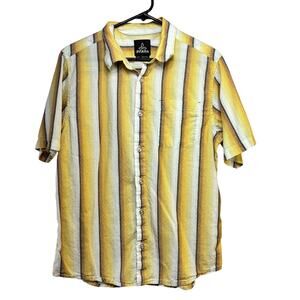 Prana Men's Shirt Medium Short Sleeve Button Front Yellow Stripes Organic Cotton